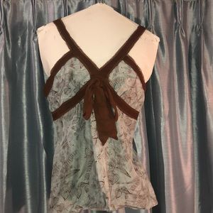BCBG blue and brown silk top NWT